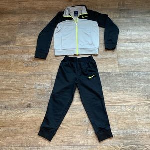 Boys Nike track jacket set, size 4/XS. Black/gray/volt.